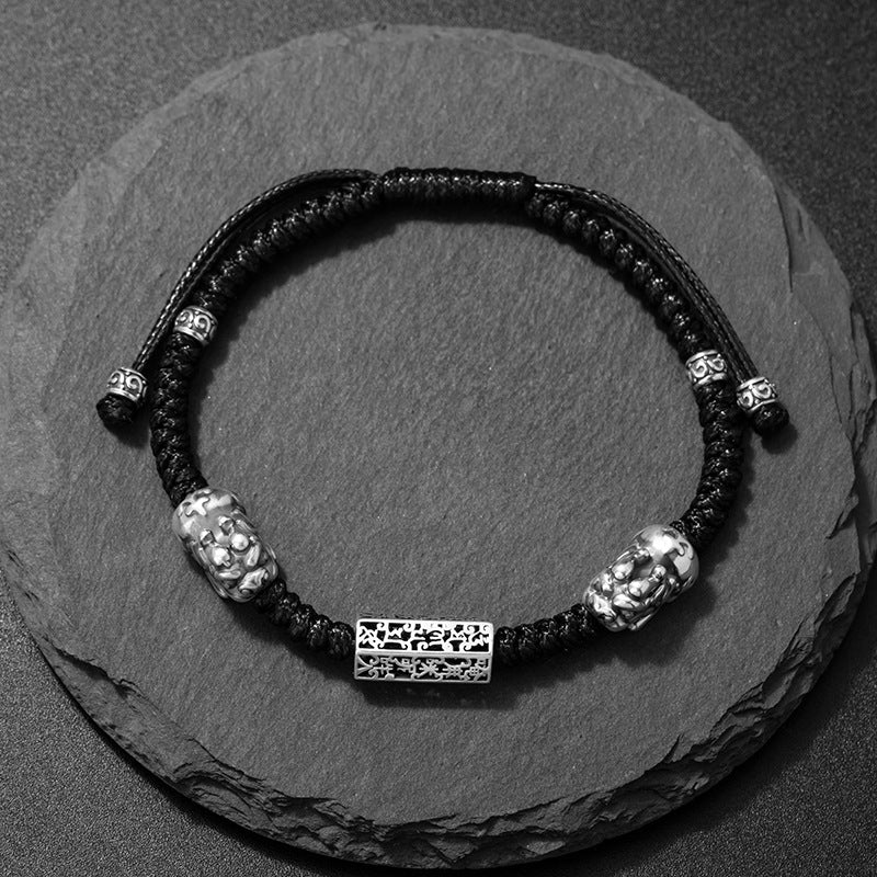 Six-Word Mantra Pure Silver 999 Bracelet Men's Fashion Versatile Tibetan Bracelet Retro Personalized Ins Style Bracelet