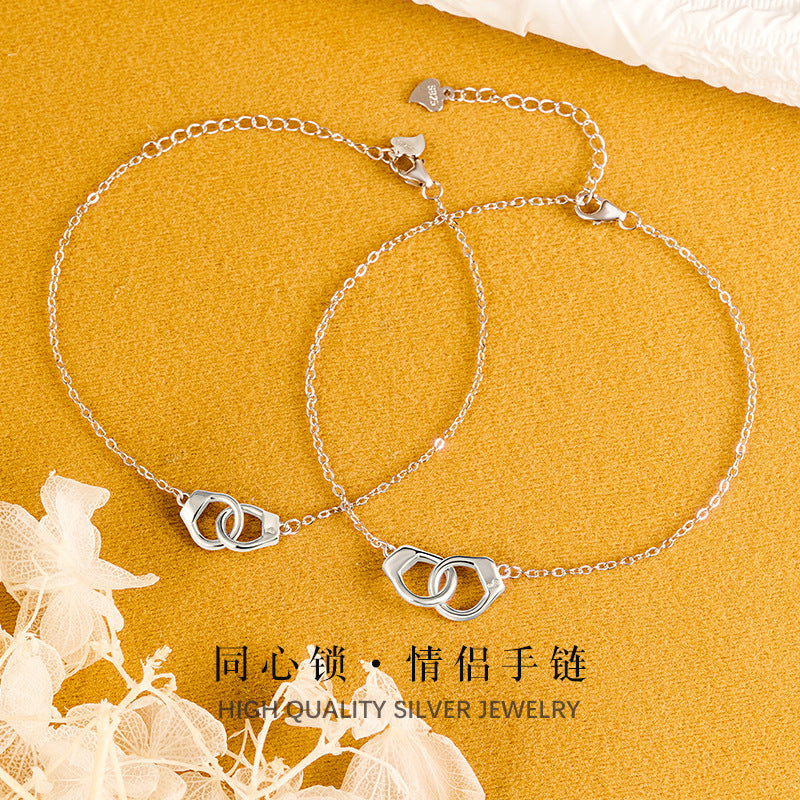 Light Luxury Niche Concentric Lock Couple Bracelet S925 Sterling Silver Handcuffs Design Sense Valentine's Day Gift Factory Wholesale