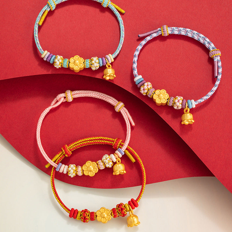 Fine Silver Peach Blossom and Orchid Bracelet