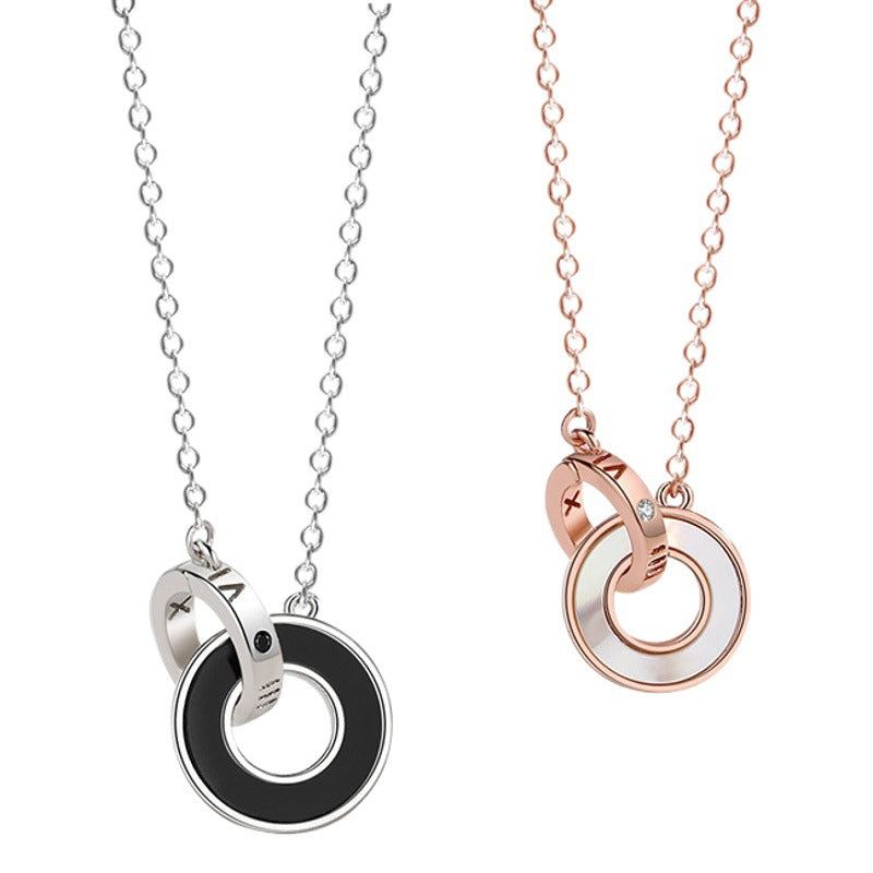 Ring Buckle Sterling Silver 925 Couple Necklace Men and Women Niche Design Light Luxury Ins Mobius Ring Clavicle Chain