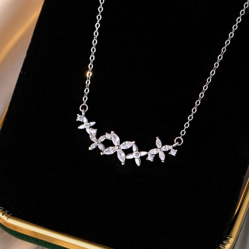 Butterfly Sterling Silver 925 Necklace Women's Fashion Versatile Zircon Flower Clavicle Chain Ins Style Lucky Clover Pendant