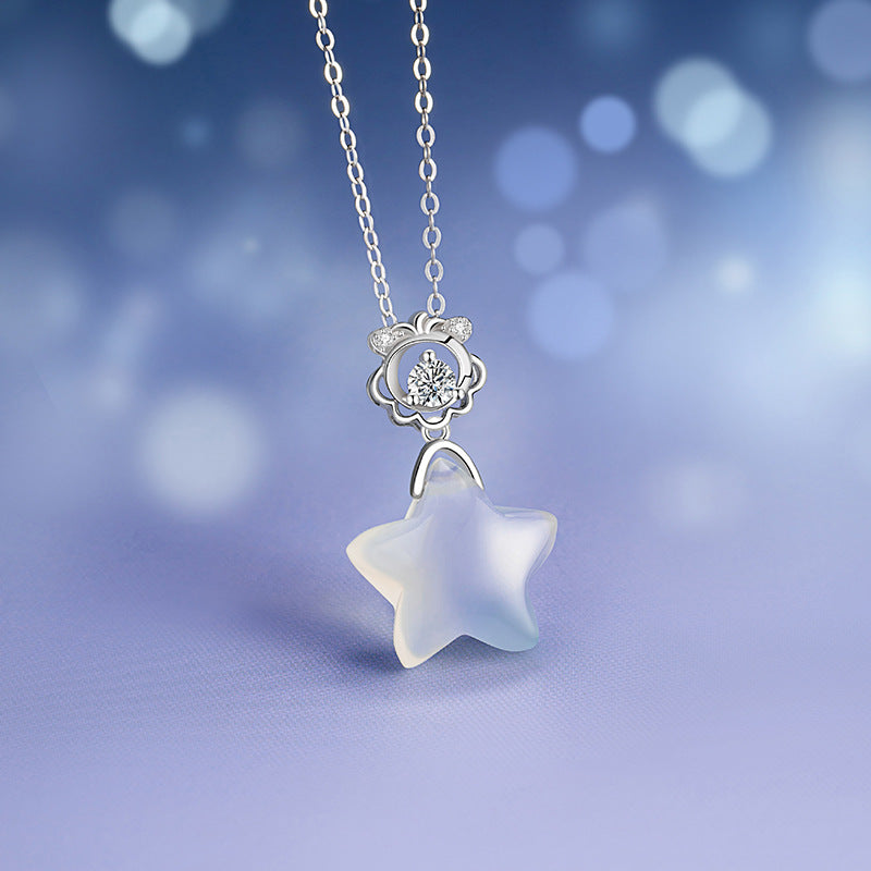 Twelve Constellation Sterling Silver 925 Necklace Female Niche Design Light Luxury Chalcedony Clavicle Chain Ins Style Five-Pointed Star Pendant