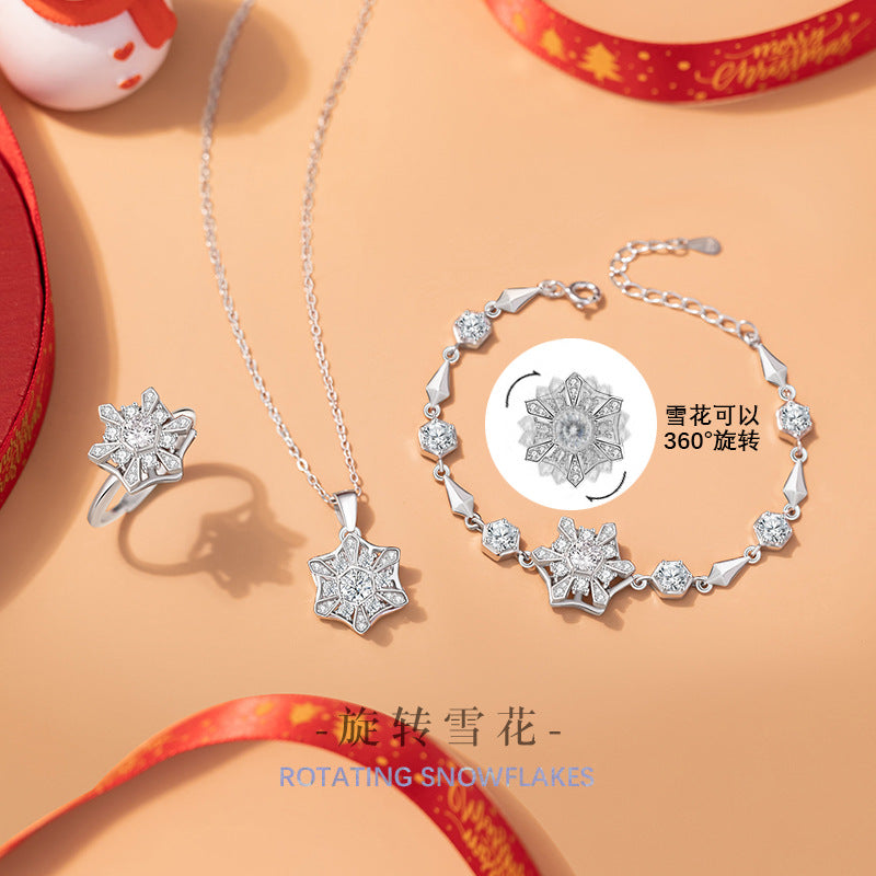 Christmas Snowflake Sterling Silver 925 Rotatable Necklace Female Niche Design Light Luxury Star Mango Clavicle Chain Ins Style Pendant