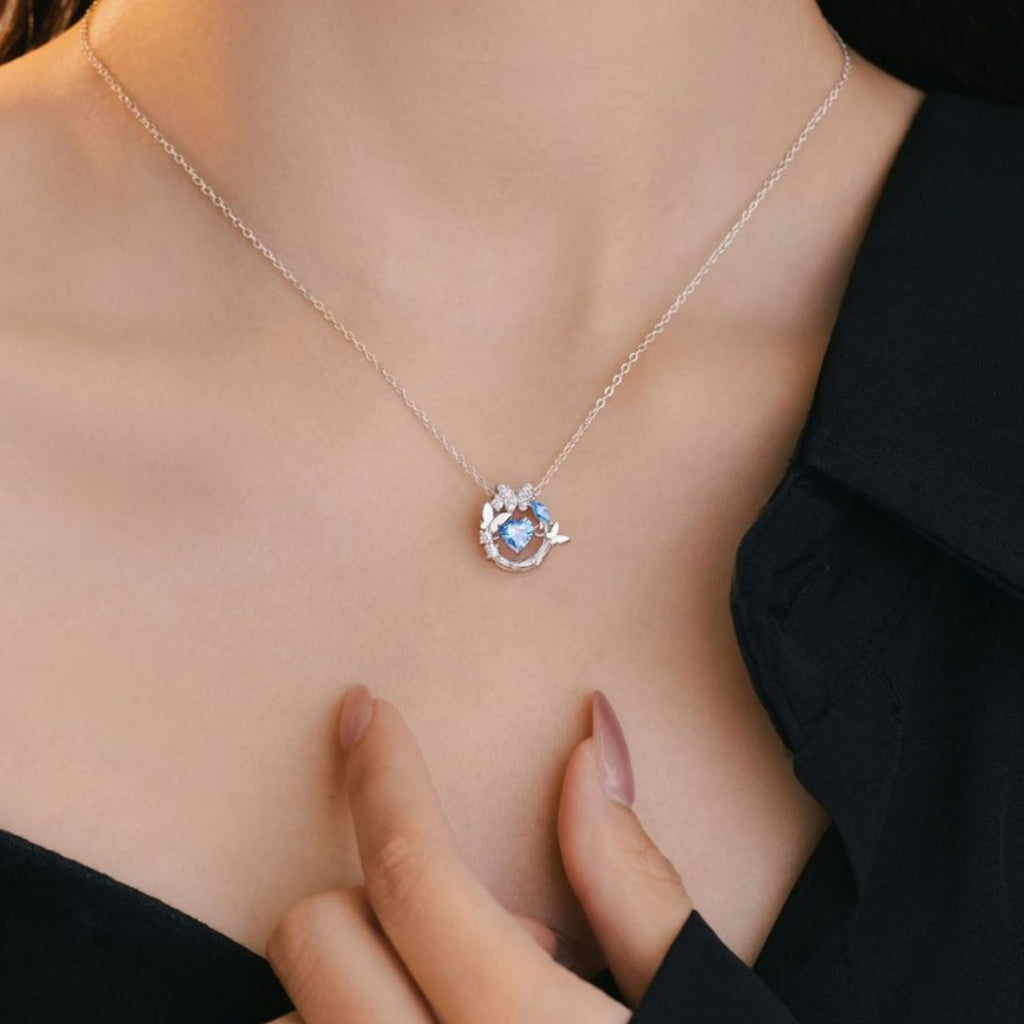 Butterfly Sterling Silver 925 Smart Necklace Women's Fashion Versatile Heart Zircon Clavicle Chain Small Red Book Same Pendant