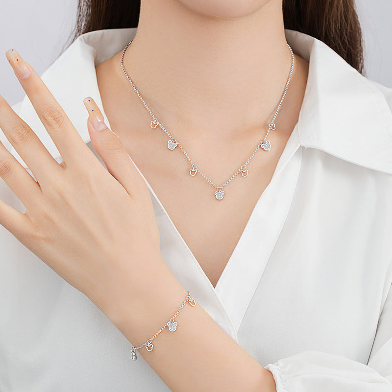 Cute Mouse Sterling Silver 925 Necklace Female Niche Design Light Luxury Zircon Clavicle Chain Ins Style Zodiac Mouse Pendant
