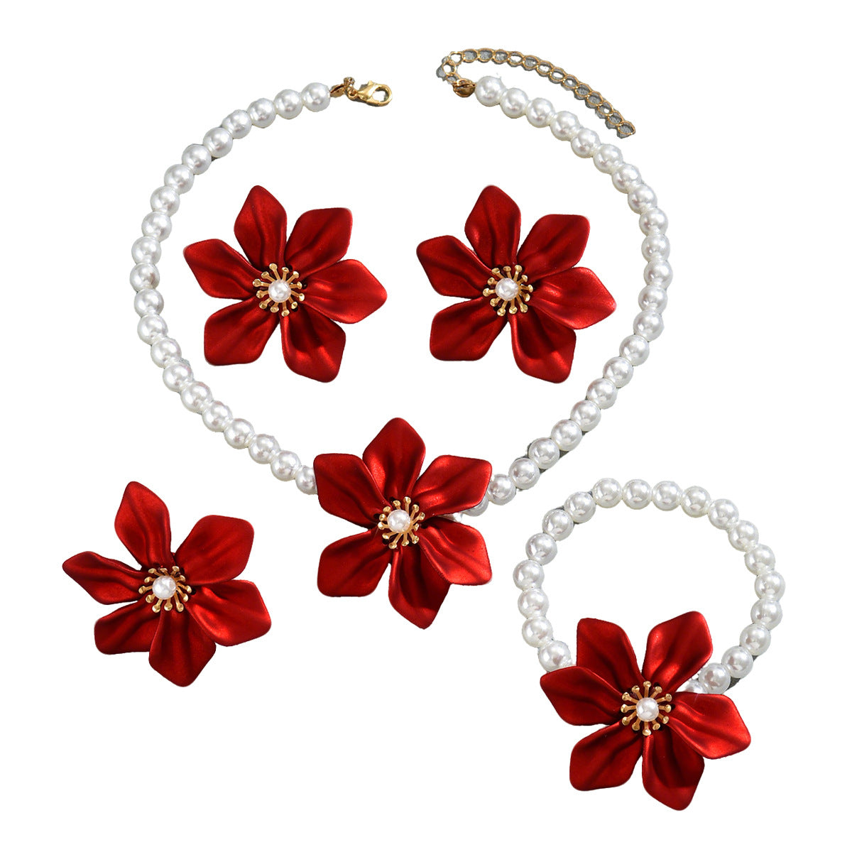 Red Flower and Pearl-Effect Jewelry — product image 5