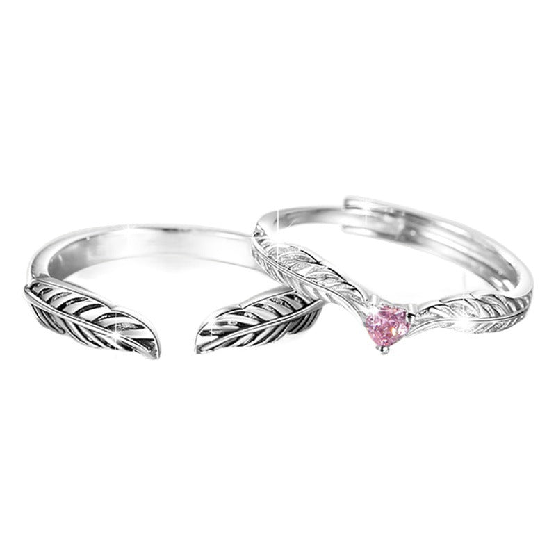 Guardian Feather Pure Silver 925 Couple Ring Men and Women Fashion All-Match Feather Ring Get Things Ins Love Ring