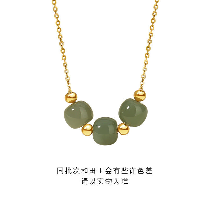 Sterling Silver Circle and Bead Necklace – Hetian Jade