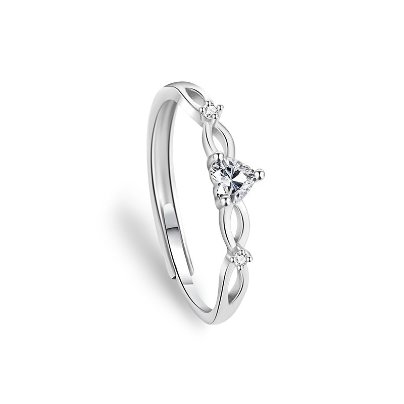 Korean Style Interwoven Winding Ring S925 Sterling Silver Inlaid Natural White Crystal Niche Fashion Simple Adjustable Ring Female