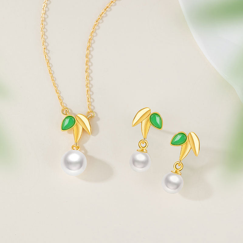 Bamboo Sterling Silver 925 Stud Earrings Women's Light Luxury High-Grade Freshwater Pearl Bamboo Earrings High-Rise Chalcedony Earrings
