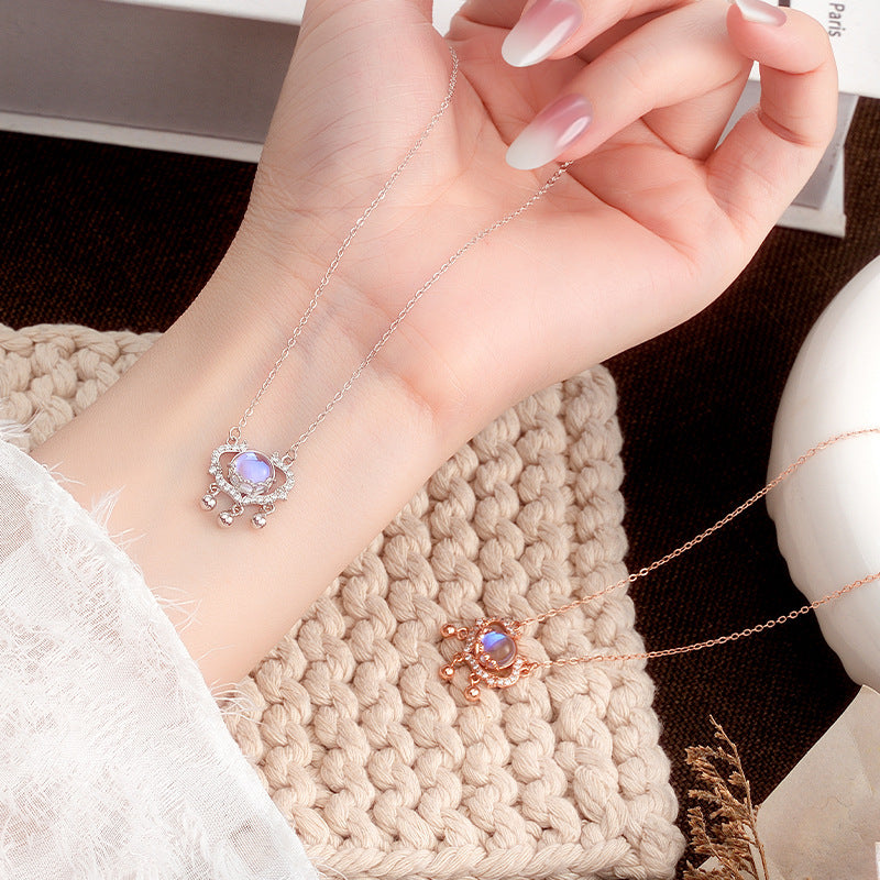 Sterling Silver Lock Necklace – Moonstone