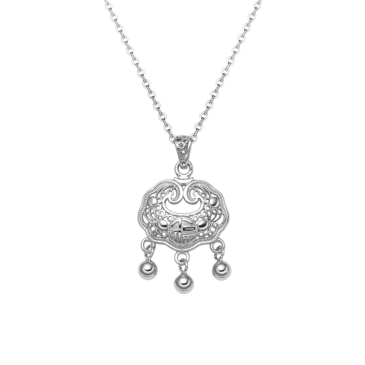 Xiangyun Ruyi Pure Silver 999 Necklace New Chinese Style Light Luxury Lucky Brand Clavicle Chain Ins Wind Bell Longevity Lock Pendant
