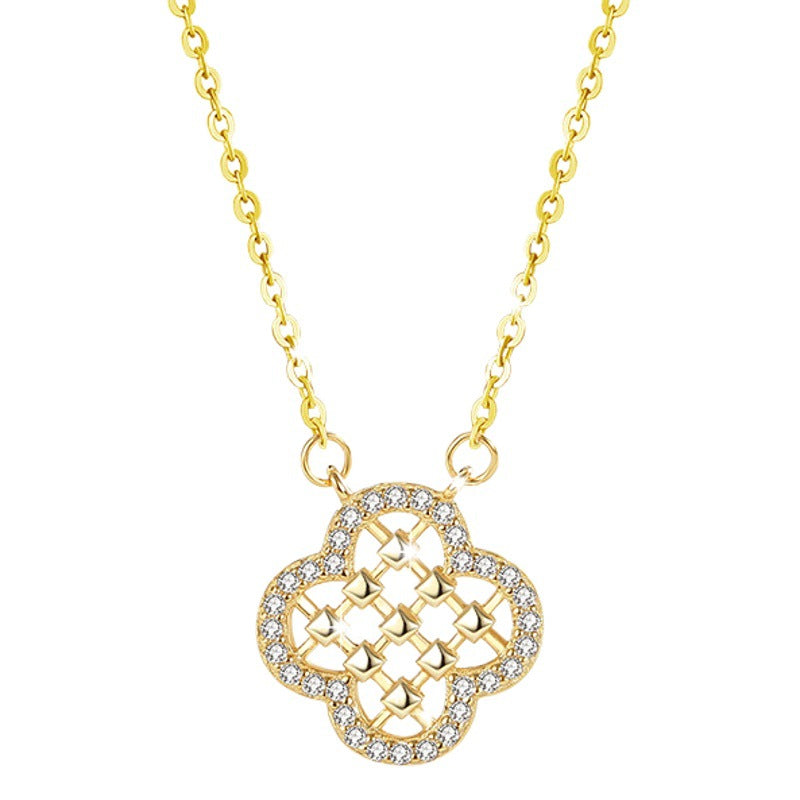 Lucky Clover Sterling Silver 925 Necklace Female Niche Design Light Luxury Zircon Clavicle Chain Ins Style Flower Pendant