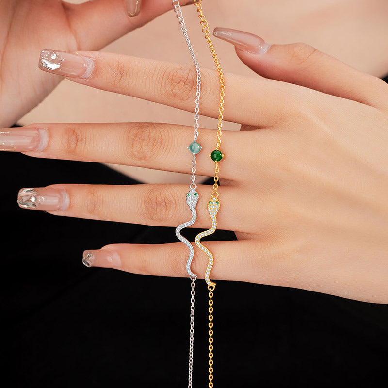 Greedy Snake Sterling Silver 925 Bracelet Light Luxury High-Grade Dangerous Material Jade Birth Year Bracelet Ins Style Zodiac Bracelet