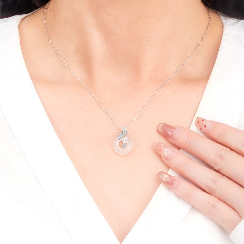 Sterling Silver Butterfly and Disc Necklace – Chalcedony