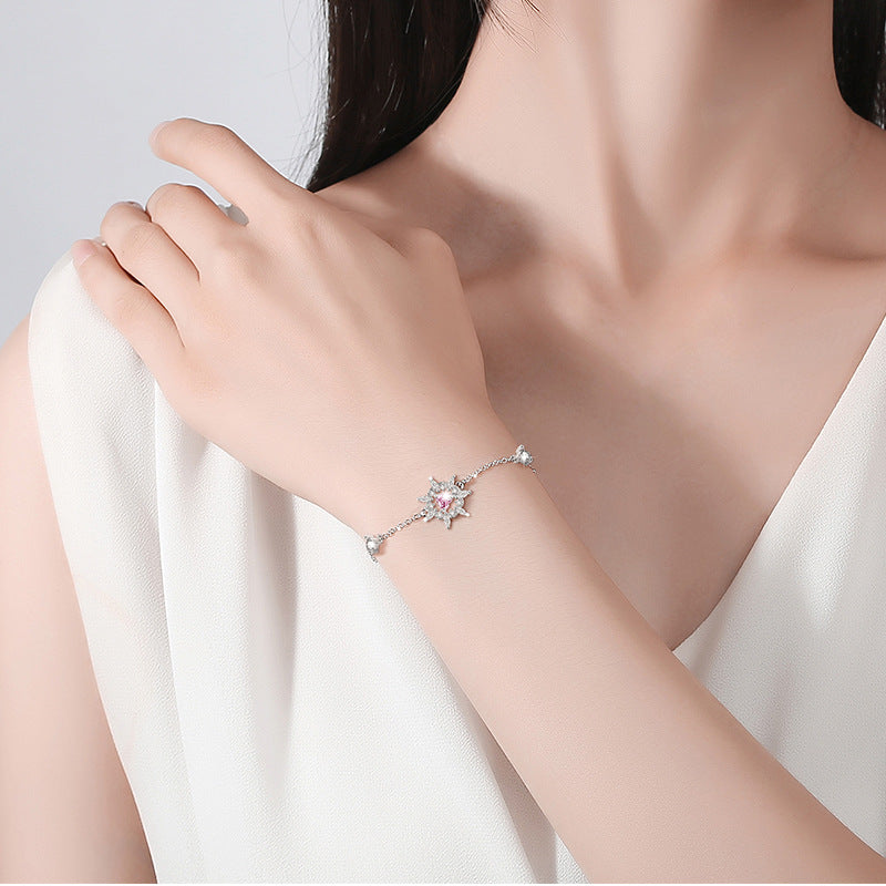 Lucky Sunflower Sterling Silver 925 Bracelet Female Niche Design Light Luxury Pink Zircon Ins Get Love Bracelet