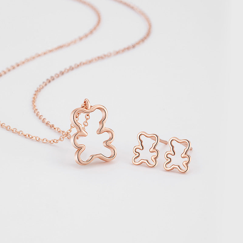 Cute Teddy Bear Sterling Silver 925 Necklace Women's Simple Niche Animal Clavicle Chain Ins Sweet Style Girlfriends Pendant