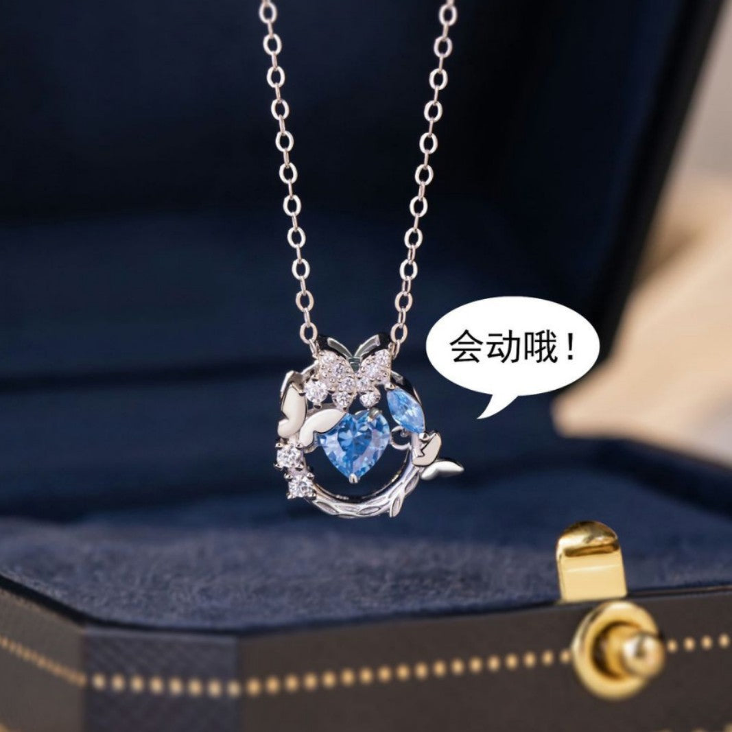 Butterfly Sterling Silver 925 Smart Necklace Women's Fashion Versatile Heart Zircon Clavicle Chain Small Red Book Same Pendant
