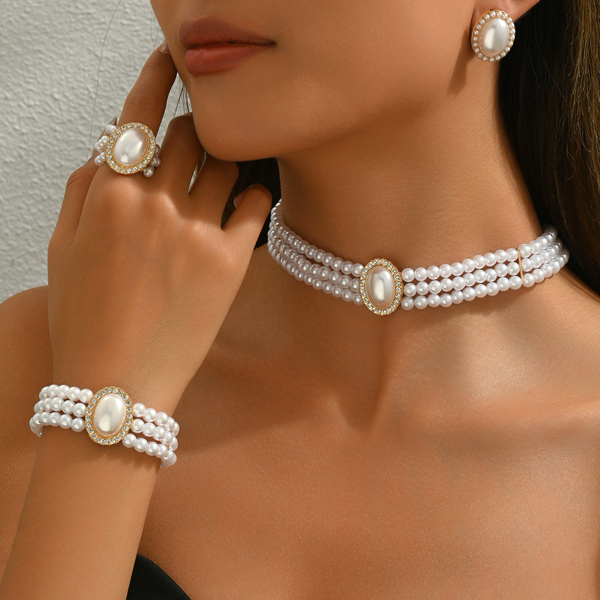 Layered Pearl-Effect Choker Jewelry — product image 2