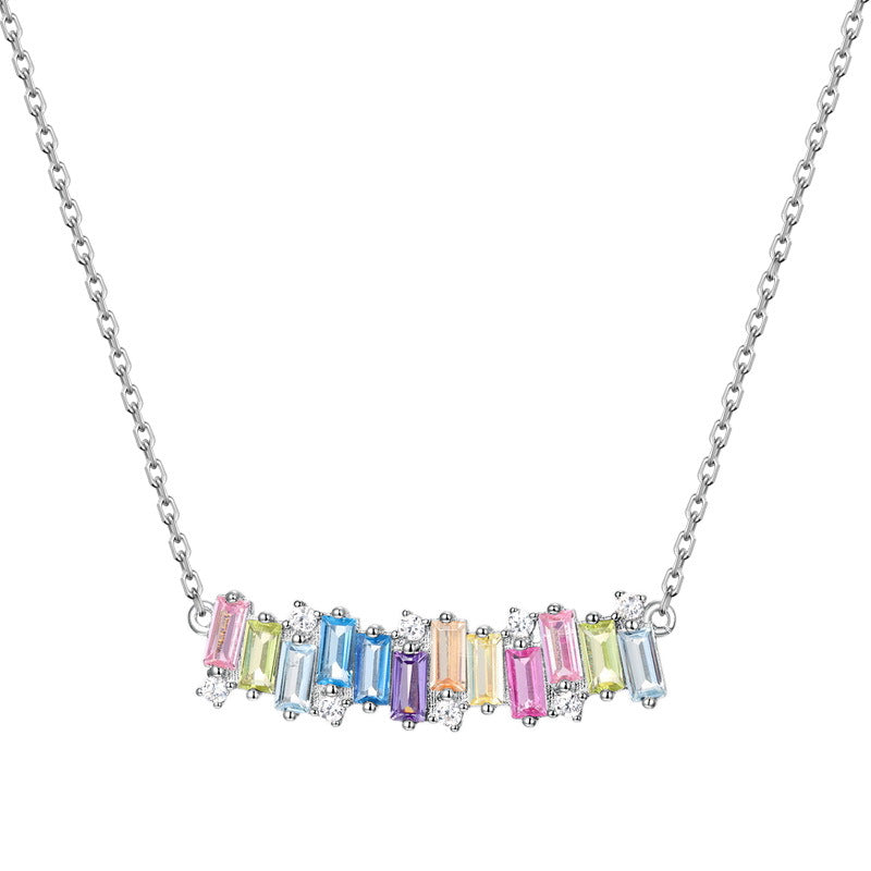 Smile Rainbow Sterling Silver 925 Necklace Female Sweet Cute Style Zircon Clavicle Chain Ins Little Red Book Dopamine Pendant