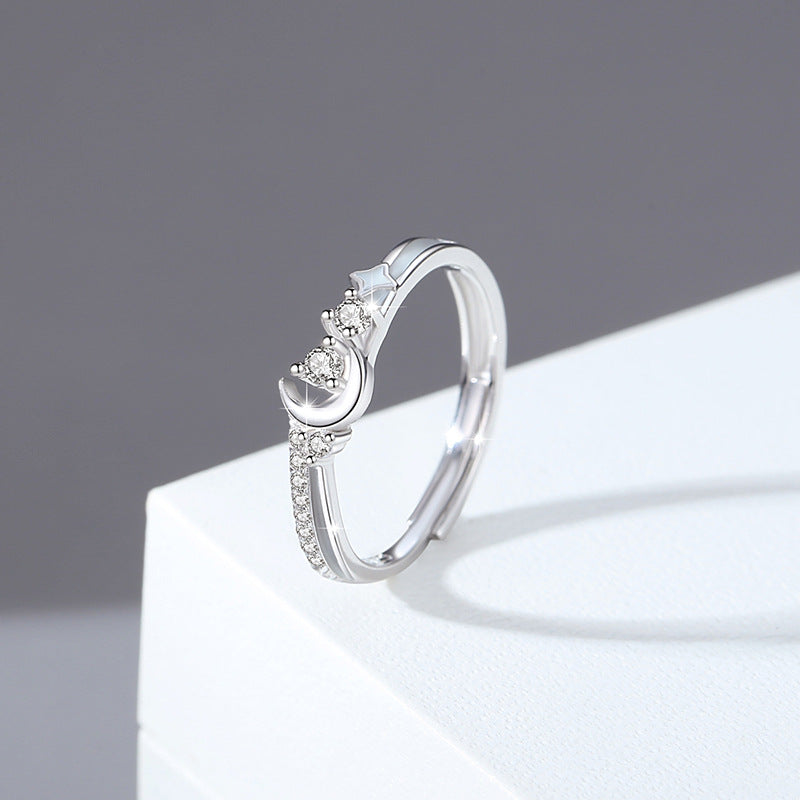 Star Sterling Silver 925 Luminous Couple Ring Men and Women Fashion All-Match Zircon Ring Thing Ins Moon Ring