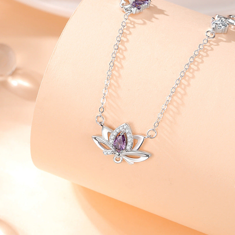 Sterling Silver Lotus and Butterfly Jewelry – Zircon Accents