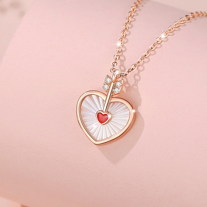 Women's 925 Sterling Silver Necklace with One Arrow, Niche Design, Light Luxury White Fritillary Clavicle Chain, INS Style Love Pendant