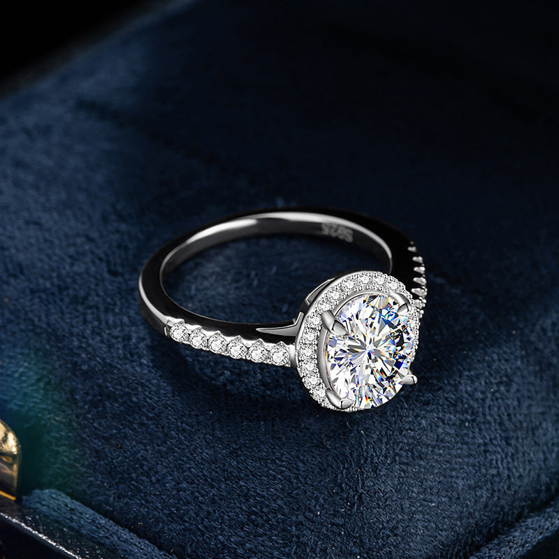Sterling Silver 925 Moissanite Ring Women's Light Luxury High-Grade Diamond Ring Full Diamond Classic Ins Pigeon Egg Wedding Ring