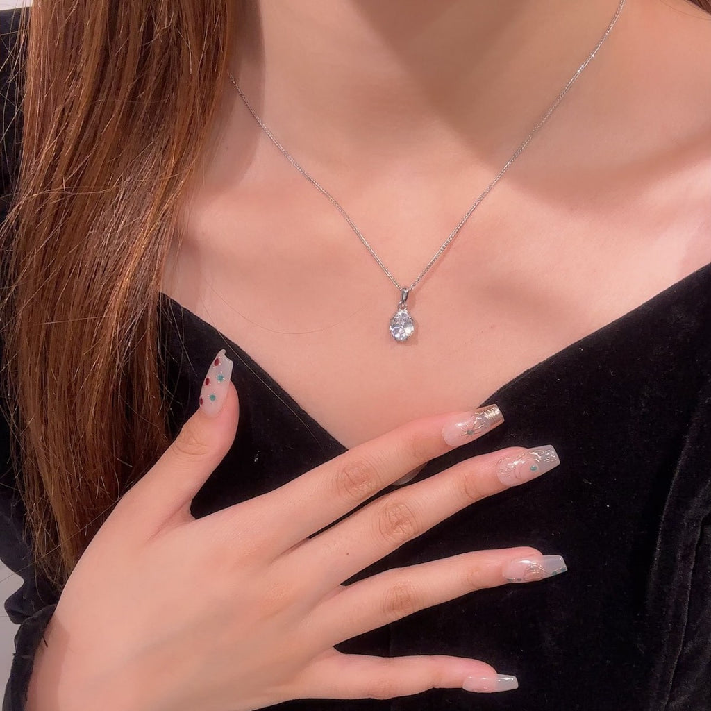 Small Eggshell Sterling Silver 925 Necklace Fashionable Versatile Drop-Shaped Zircon Clavicle Chain Ins Light Luxury High-Grade Pendant