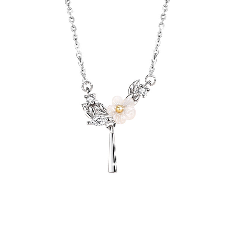 Cherry Blossom Sterling Silver 925 Necklace Female Niche Design Light Luxury Zircon Tassel Clavicle Chain Get Things Ins Flower Pendant