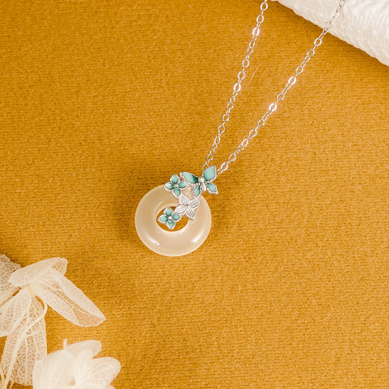 Sterling Silver Butterfly and Disc Necklace – Chalcedony