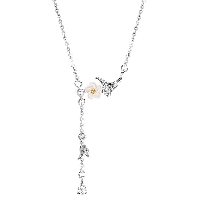 Sterling Silver Cherry Blossom and Butterfly Necklace – Zircon Accents
