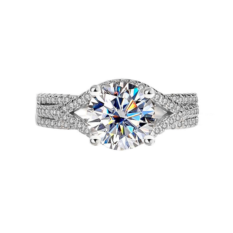 Moissanite Sterling Silver S925 Ring Women's Light Luxury Small Diamond Ring Golden Classic 4-Grab 1 Karat-Inch Diamond Bracelet