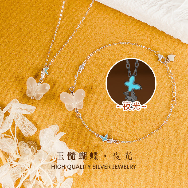 Luminous Sterling Silver Butterfly Necklace – Chalcedony
