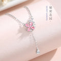 Flower Sterling Silver 925 Necklace Women's Fashion Versatile Pink Zircon Clavicle Chain 520 Valentine's Day Tassel Pendant