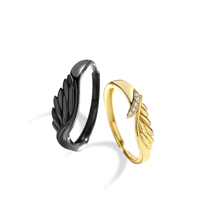 Angel Wings Sterling Silver 925 Couple Ring Men and Women Fashion Versatile Zircon Ring Ins Wind Wings Pair Ring