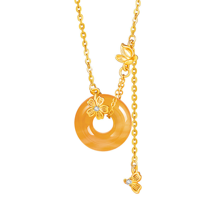 Butterfly Sterling Silver 925 Necklace Women's All-Match Sugar Red Agate Peach Blossom Clavicle Chain Ins Cherry Blossom Tassel Pendant