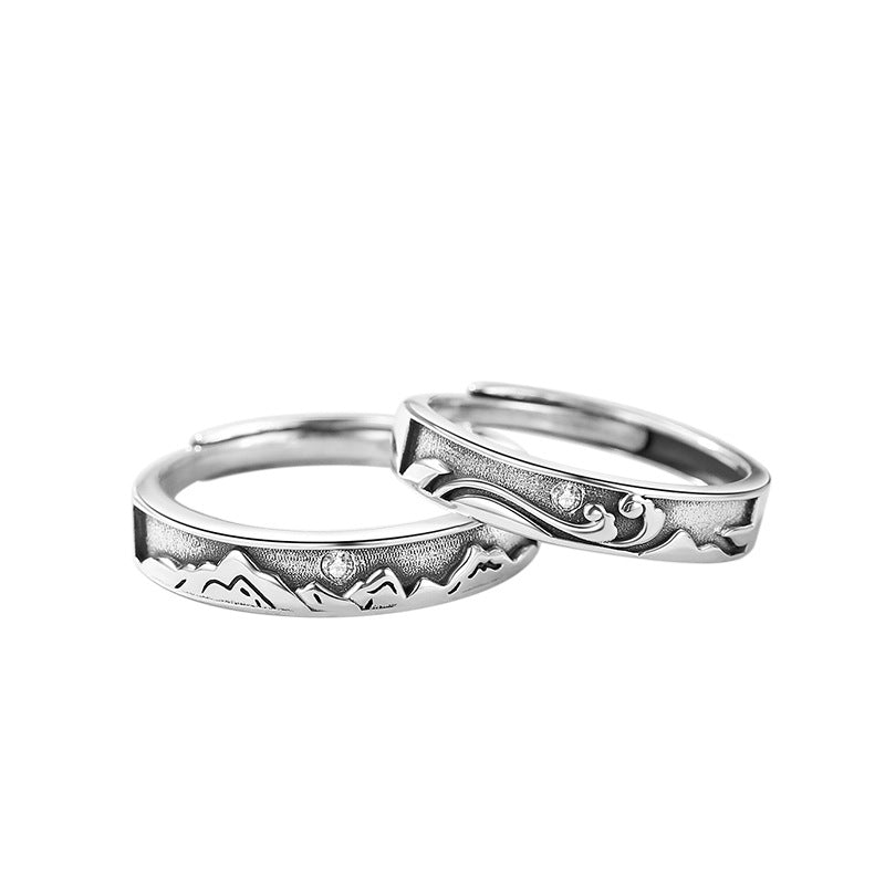 Love Oath Sterling Silver 925 Couple Ring Niche Design Light Luxury Zircon Plain Ring Valentine's Day Gift Pair Ring