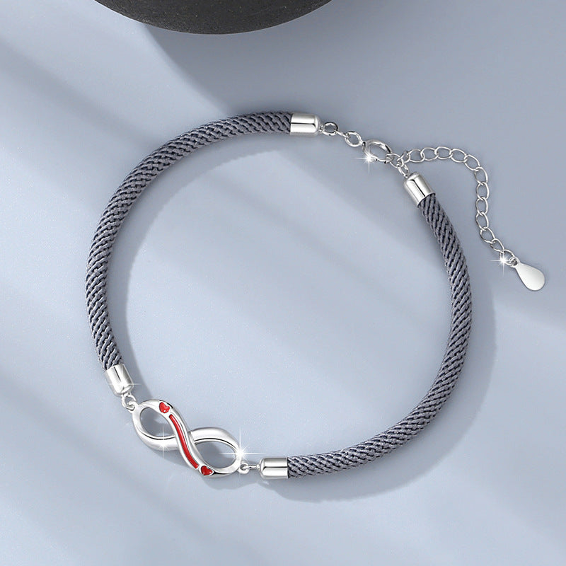Infinite Symbol Sterling Silver 925 Couple Bracelet Men and Women Light Luxury Love Bracelet Ins Style Mobius Ring Bracelet