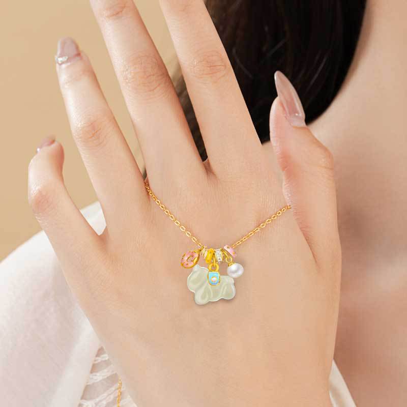 Instant Rich Flower Sterling Silver 925 Hetian Jade Necklace Sweet Natural Freshwater Pearl Clavicle Chain Donut Pendant