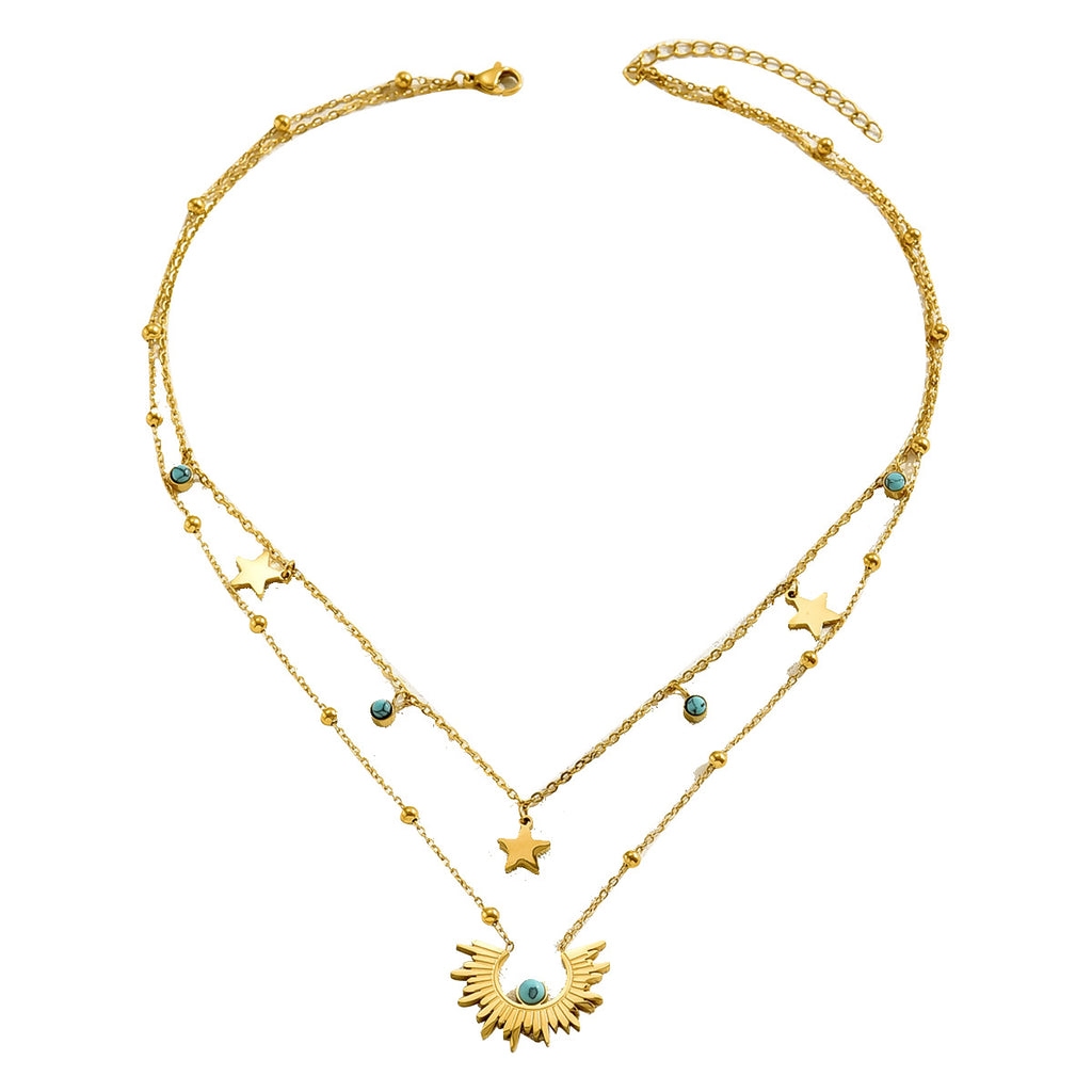 New Fashion Trendy Earrings Clavicle Chain Women's Suit Niche Inlaid Turquoise Design Ear Buckle Necklace Jewelry