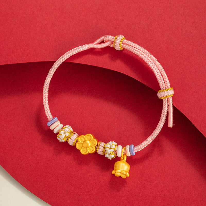 Fine Silver Peach Blossom and Orchid Bracelet