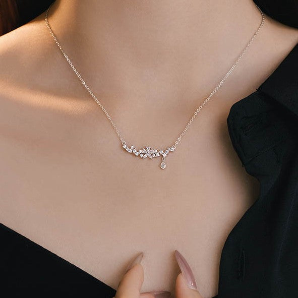 Flower Pure Silver 999 Necklace Female Niche Design Light Luxury Star Tassel Clavicle Chain Ins Laurel Goddess Pendant