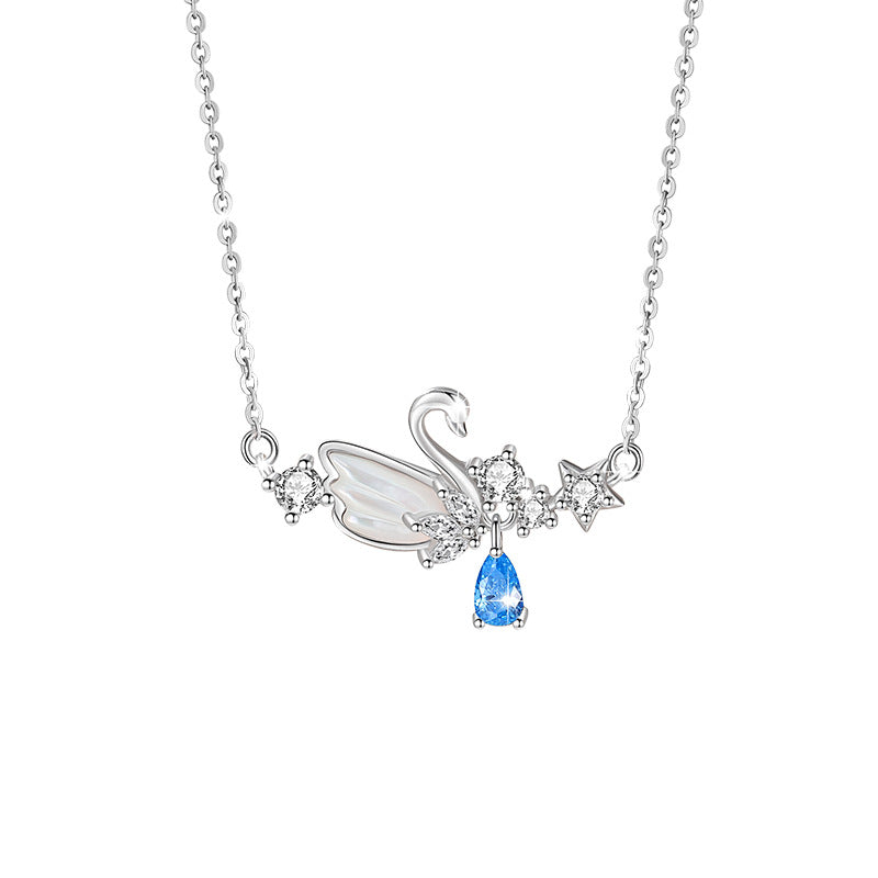 Swan Sterling Silver 925 Necklace Niche Design Light Luxury White Fritillary Clavicle Chain Ins Style Star Tassel Pendant