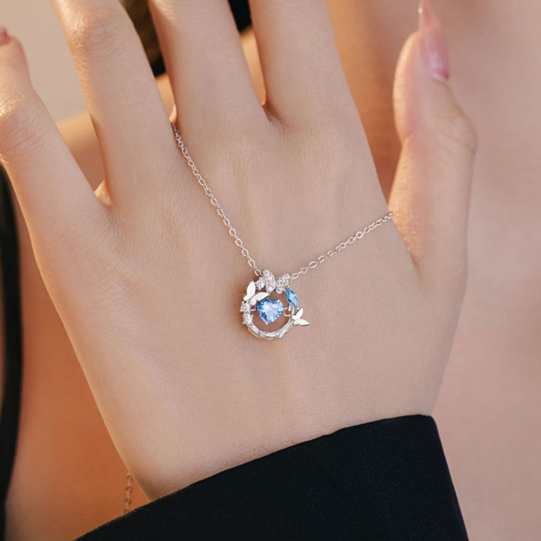 Butterfly Sterling Silver 925 Smart Necklace Women's Fashion Versatile Heart Zircon Clavicle Chain Small Red Book Same Pendant