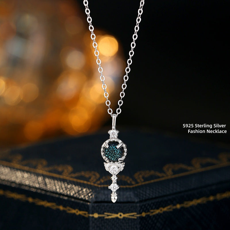 Natural Topaz S925 Sterling Silver Necklace Moonstone Starry Sky Stone Fairy Magic Stick Pendant Niche Silver Jewelry Supply