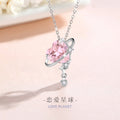 Lovely Sterling Silver 925 Necklace Female Niche Design Light Luxury Pink Zircon Clavicle Chain Get Things Ins Planet Pendant