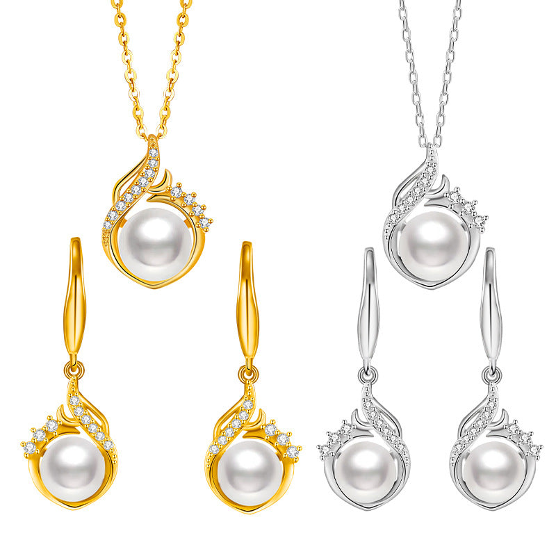 Light Luxury S925 Sterling Silver Pearl Set New Chinese Necklace Ear Hook High-Grade Gift for Girlfriend Lover Valentine's Day Gift