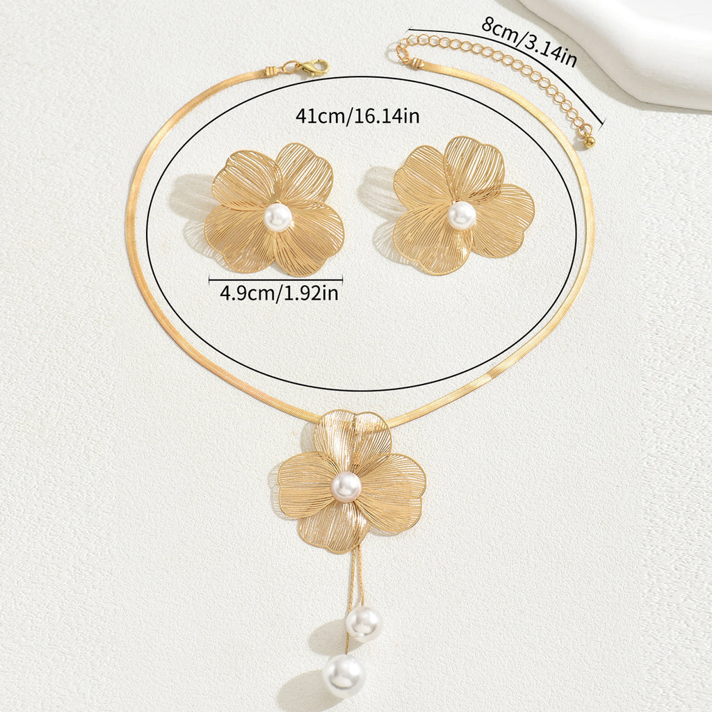 Pleated Flower and Pearl-Effect Lariat Jewelry — product image 5