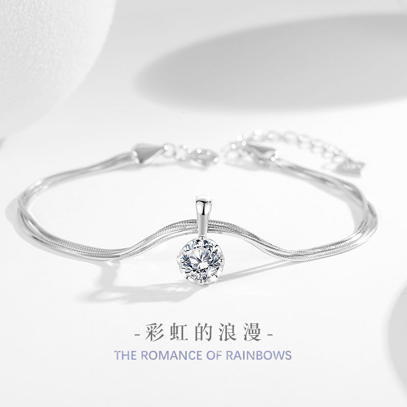 Sterling Silver Heart Bracelet – Zircon Accents